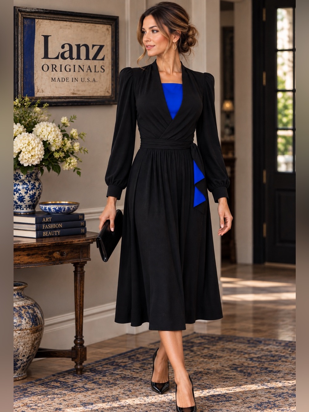 Lanz Originals Vintage 80s Wool Blend Colorblock Wrap Dress Made USA Size 10